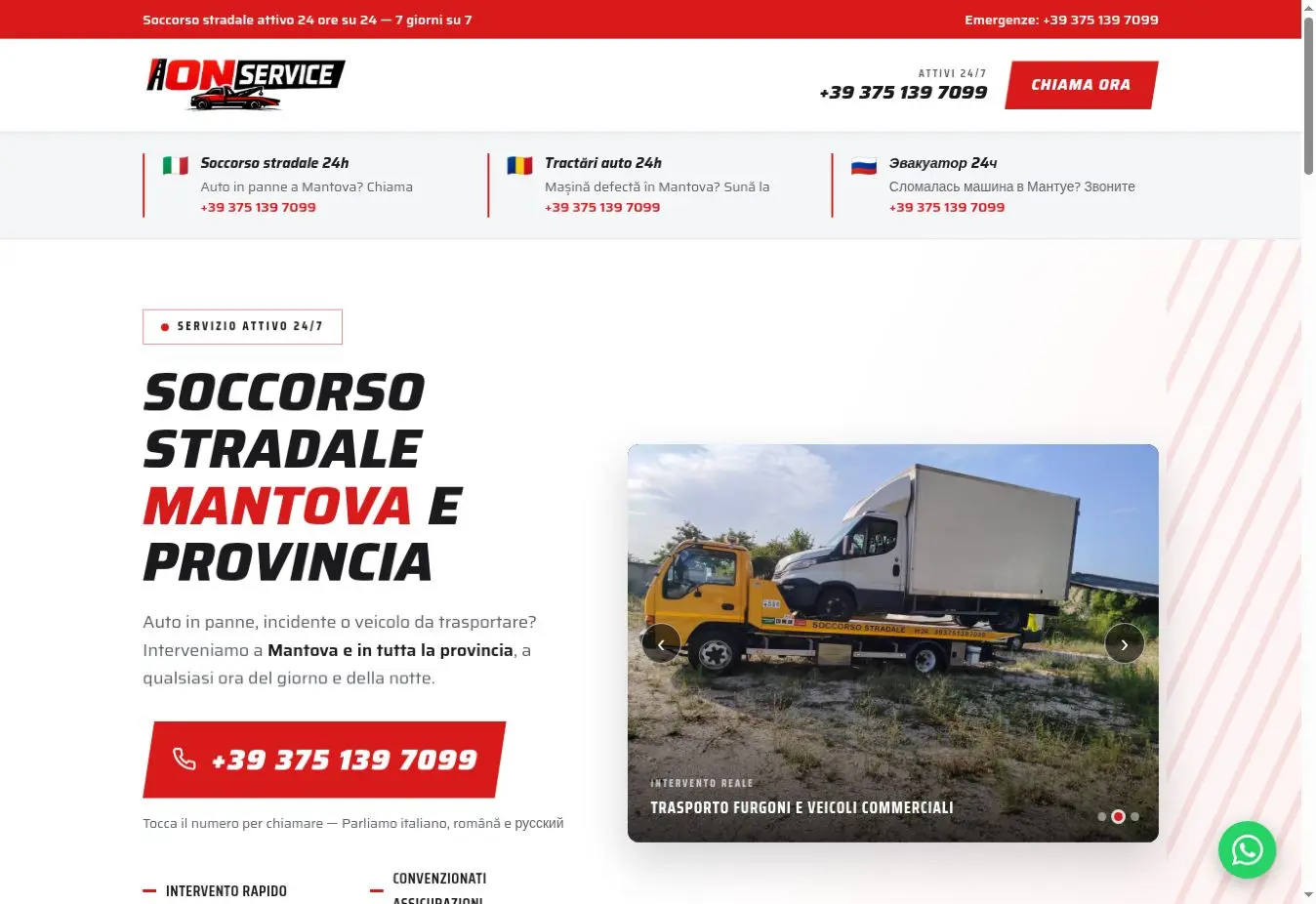 Sito web realizzato per Ion Service, attività di soccorso stradale